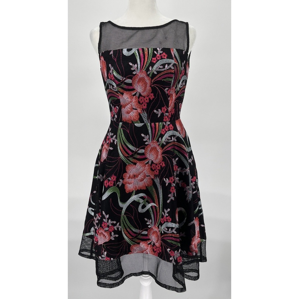 Aidan Mattox Women's 2 Dress Floral Embroidered Black Pink Mesh Cocktail Evening